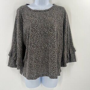 Anthro T.La M Gray Leopard Print Bell‎ Sleeve Top